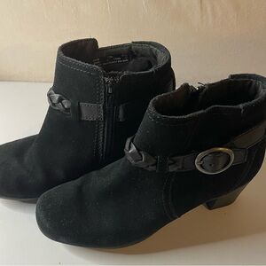 Clarks Black Ankle Booties with Braided Strap Leather Moto